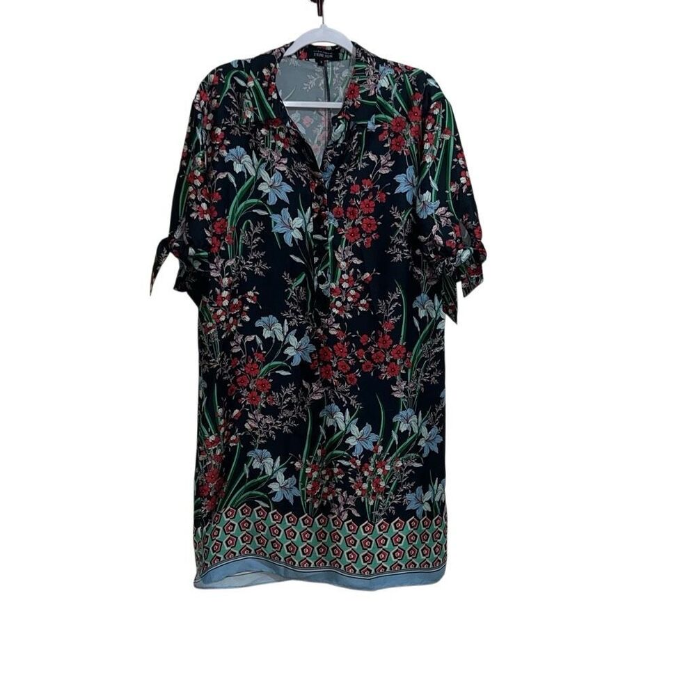 Rickie Freeman for Teri John Floral Navy Shirt Dress Women’s size 10